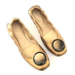 HOGAN Leather Gold Metallic Ballet Flats Sz 36  6